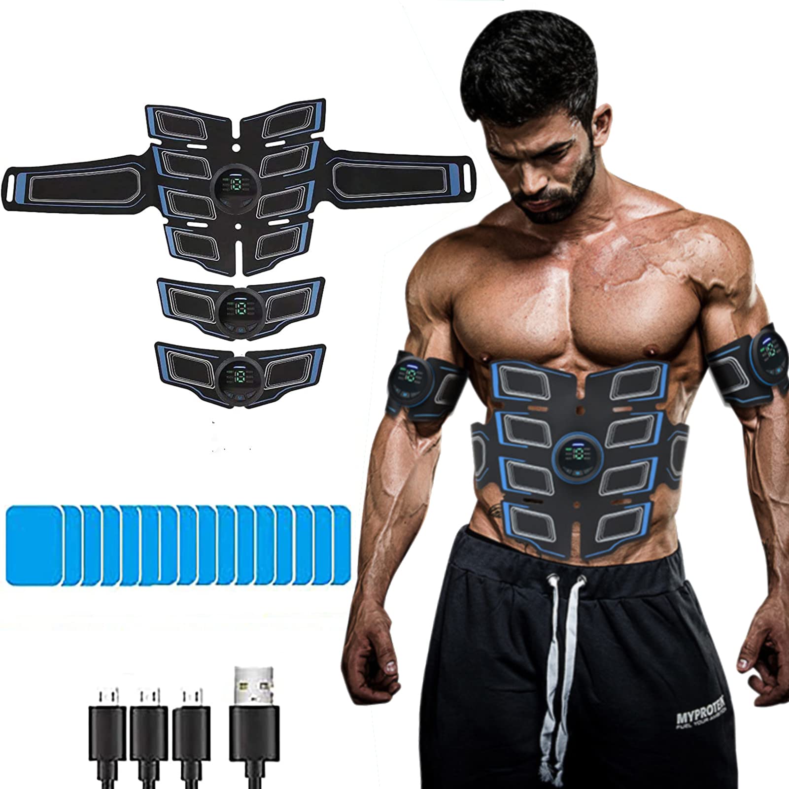 sielife EMS Muscle Stimulator, 8 Pad Abs Trainer Abdominal Muscle Toner Electronic Toning Belts Workout Home Fitness Device with USB Rechargeable for Abdomen Arm Leg Men And Women.