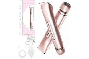 AEDICCE Bikini Trimmer for Women 2 in 1, Dual Head Womens Electric Shaver, Electric Razors for Pubic Hair, IPX7 Waterproof Rechargeable Facial Hair Removal for Shaving Underarm Leg Arm Body Face, Rose Gold