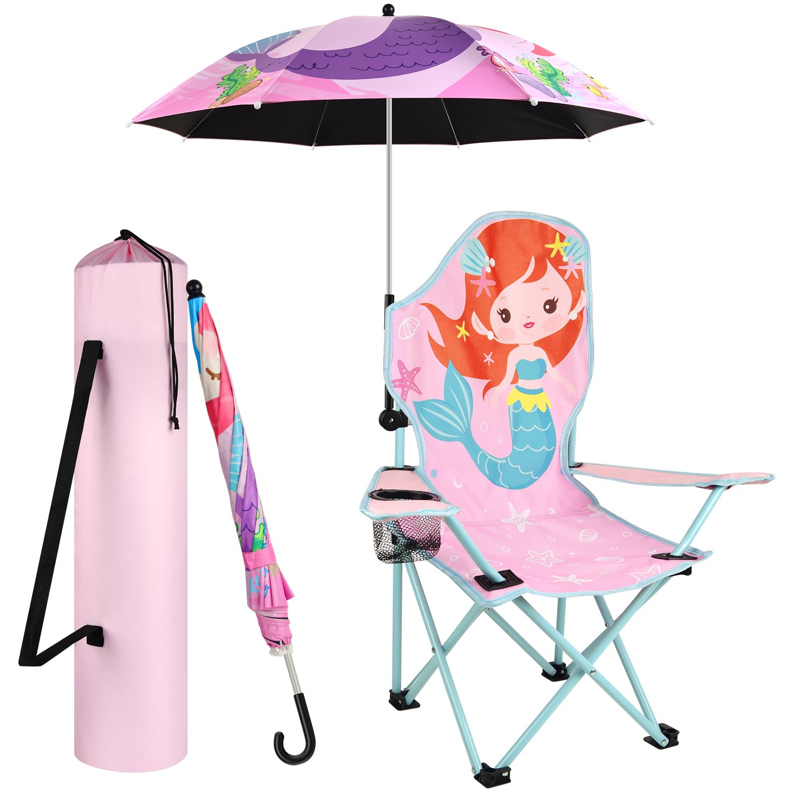 Photo 1 of PLULON Kids Beach Chair with Umbrella Pink, Folding Lawn and Camping Chair with Summer Shade Children's Beach Chair for Pool Travel Outdoor