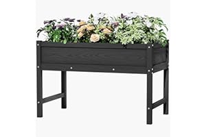 BIVODA HDPE Raised Garden Bed with Legs, Outdoor Weather-Resistant Elevated Planter Box Stand for Seeds, Herbs, Flowers, Vegetables (Black)