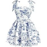 Floerns Girl's Floral Tie Shoulder Cami Dress Ruched Layered Ruffle Hem Short Dresses