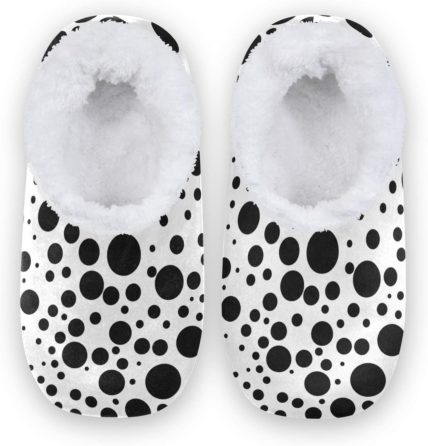 OTVEE Black And White Polka Dots House Slipper for Women Men, Comfy Slippers Warm