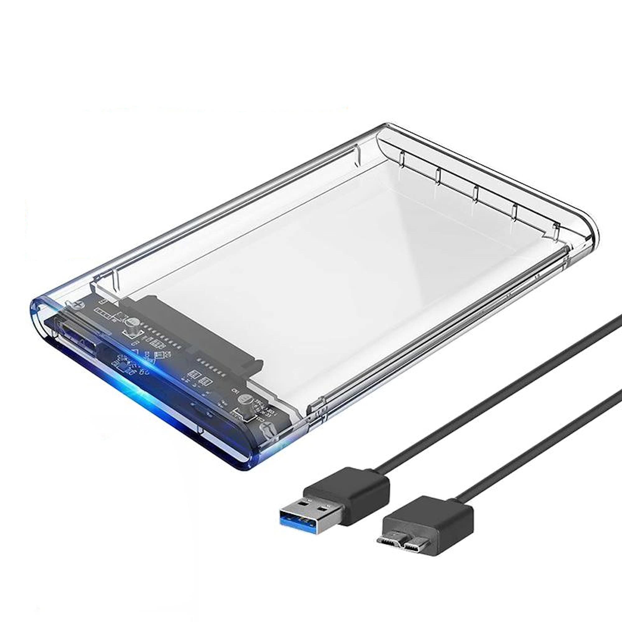 2.5 Inch HDD Enclosure - Hard Disk Drive External Case Caddy - USB 3.0 SATA, for HDD, Solid State Drive SSD - Tool Free - CLEAR