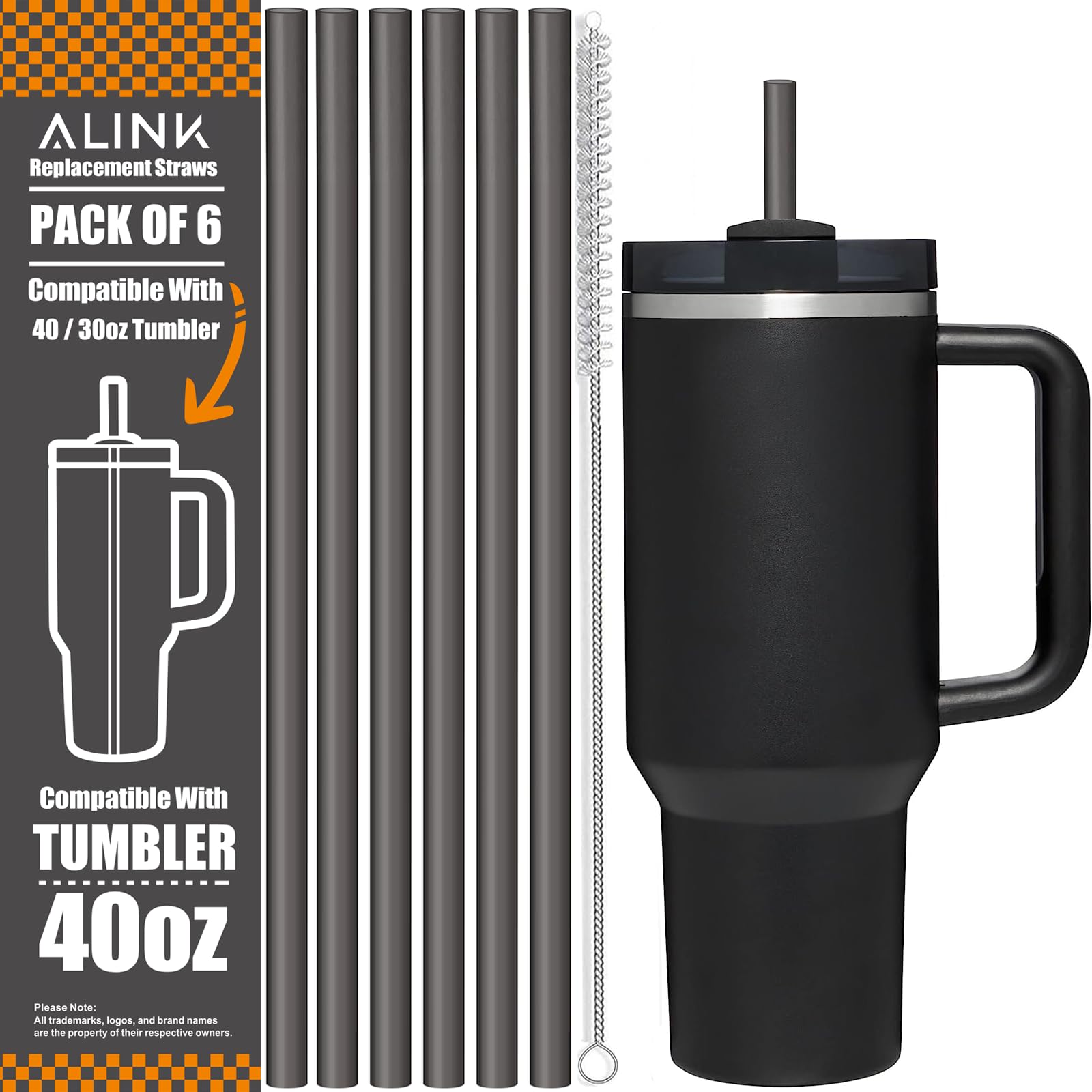 Photo 1 of [DISHWASHER SAFE] 6 Pack Replacement Straws for Stanley 40 oz 30 oz Cup Tumbler, 12 inch Long Gray Reusable Plastic Straws with Brush for Stanley, Owala, Yeti Tumbler, BPA FREE