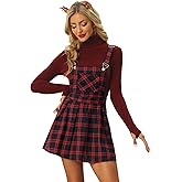 Allegra K Women's Plaid Overall Dress Cute Checkered A-Line Bib Pinafore Mini Short Skirts