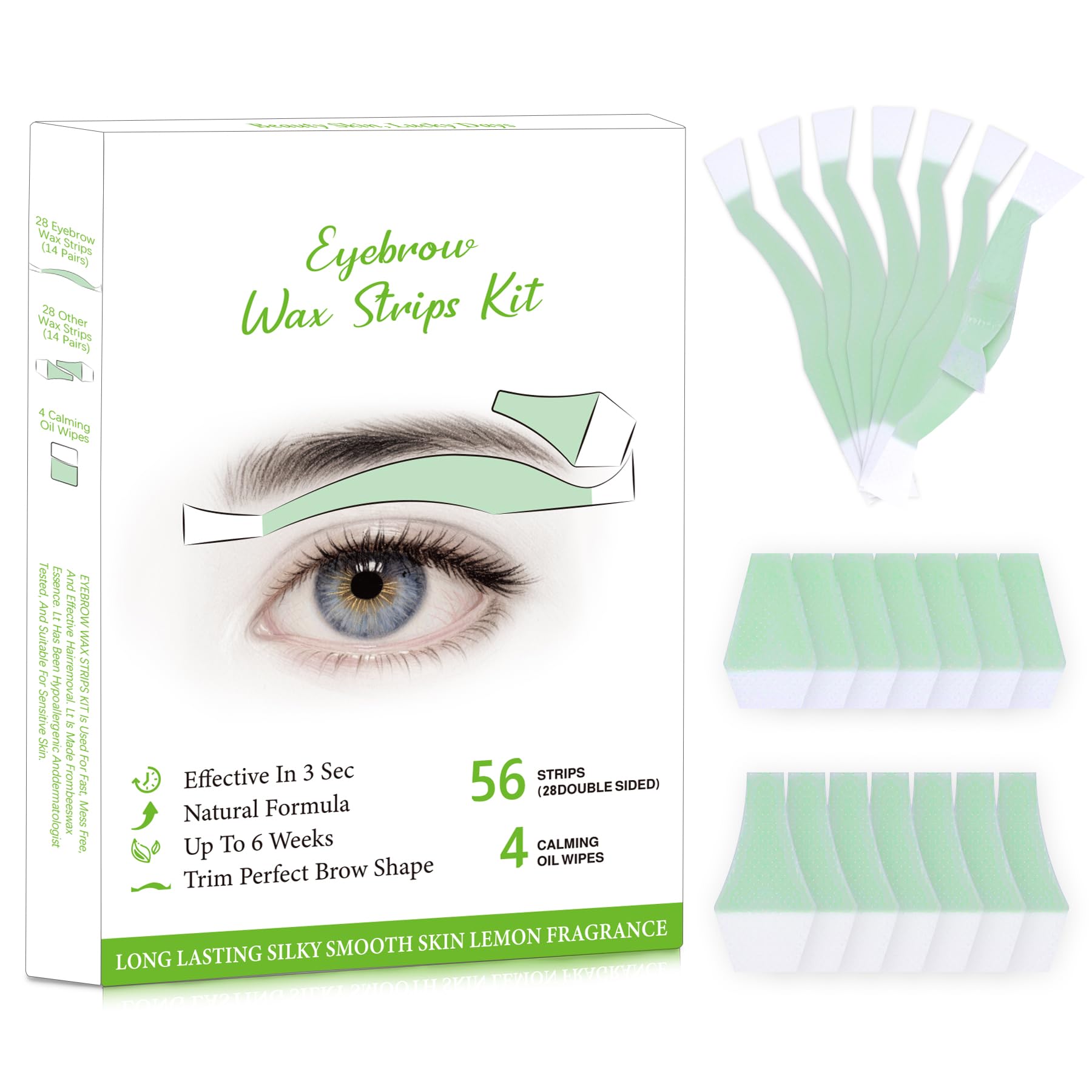 Photo 1 of Eyebrow Wax Strips - 56 Strip Eyebrow & Upper Lip Hair Remover with 4 Soothing Wipes | Natural Beeswax Formula | Painless at Home Hair Removal for Women & Sensitive Skin | Lasts 6 Weeks