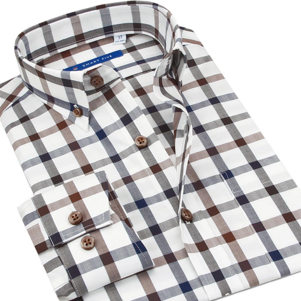 DFUCF Men's Plaid Shirt Classic Long-Sleeved Shirt Business Casual Cotton