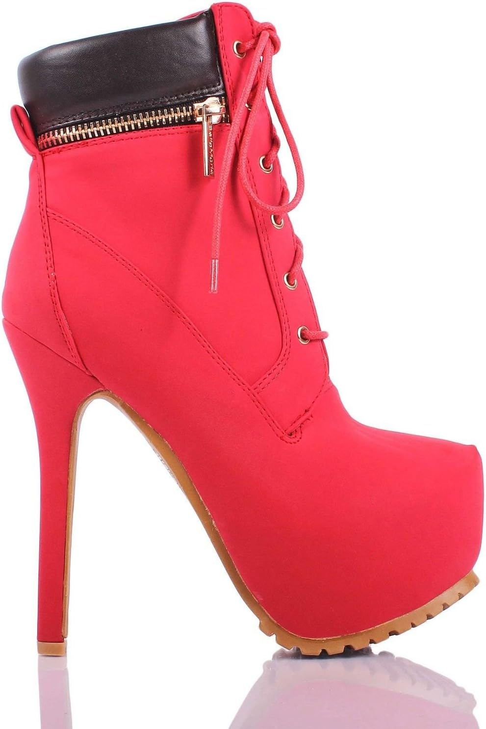 weyoh Women Lace up Ankle High 6" Stilettos Platform High Heels Boots Sexy Party Combat Military Shoes
