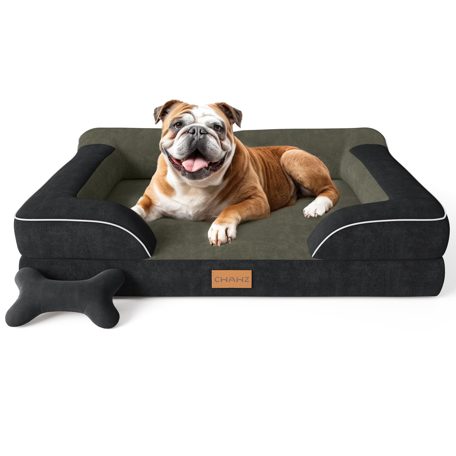 Photo 1 of CWAWZ Dog Beds for Large Dogs, Orthopedic Dog Bed with Cooling Gel Memory Foam, Waterproof Large Pet Bed with Removable Washable Cover, 36" Pet Sofa Couch Dutch Velvet with Bone Toy, Black