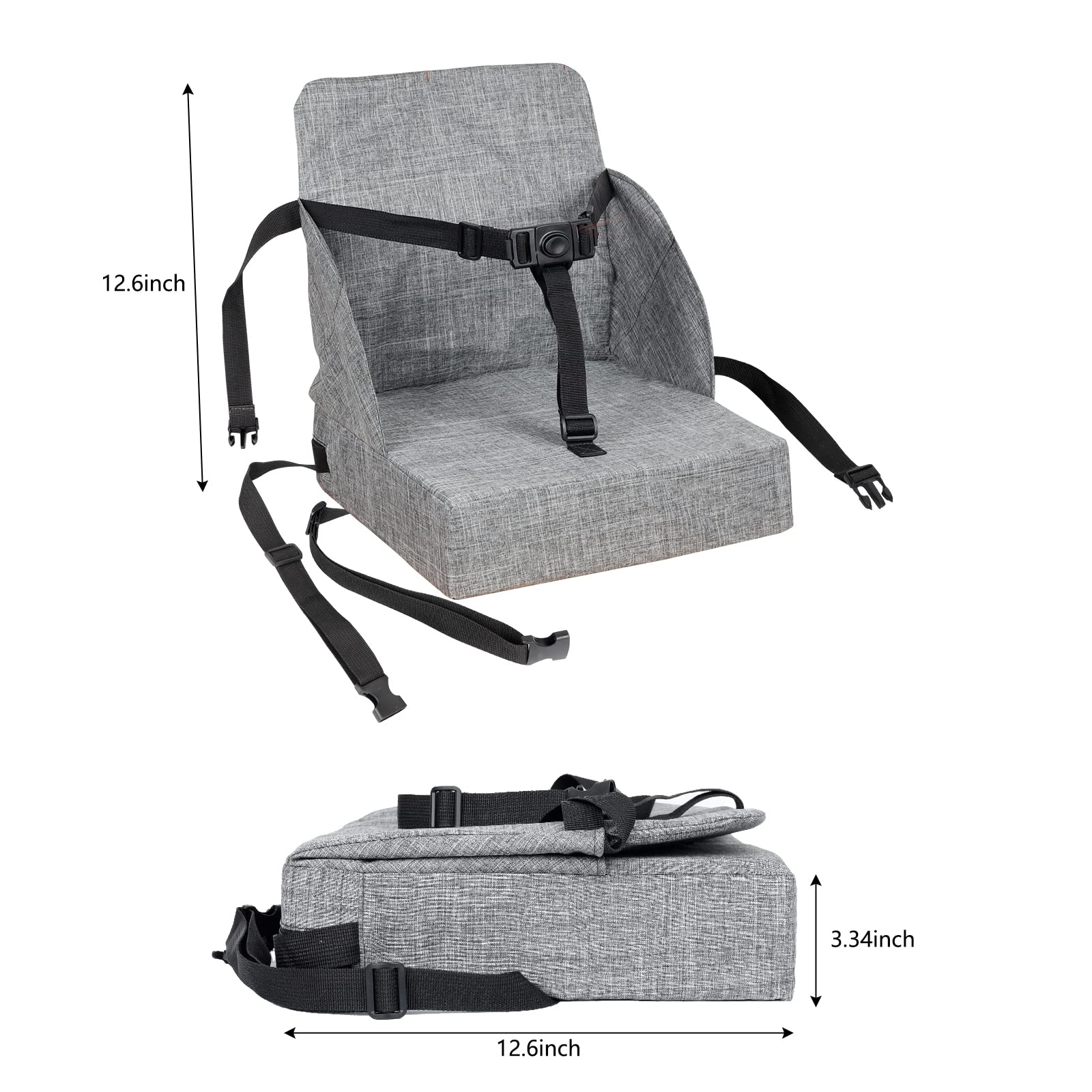 Toddler Booster Seat for Dining Table HOSEASCA 12.6x3.34 Inch Portable High Chair for Travel, Compact Lightweight Travel Booster Seat with Adjustable Straps for Baby