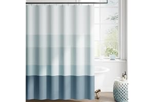 jinchan Ombre Ocean Blue Striped Shower Curtain Waterproof Fabric Shower Curtains for Bathroom Gradual Color Minimalist Design Modern Neutral with 12 Hooks 70x72 Inches