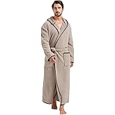 FashGudim 400g Mens Plush Robe with Hood Full Length Winter Long Luxury Hooded Bathrobe for Men Big and Tall