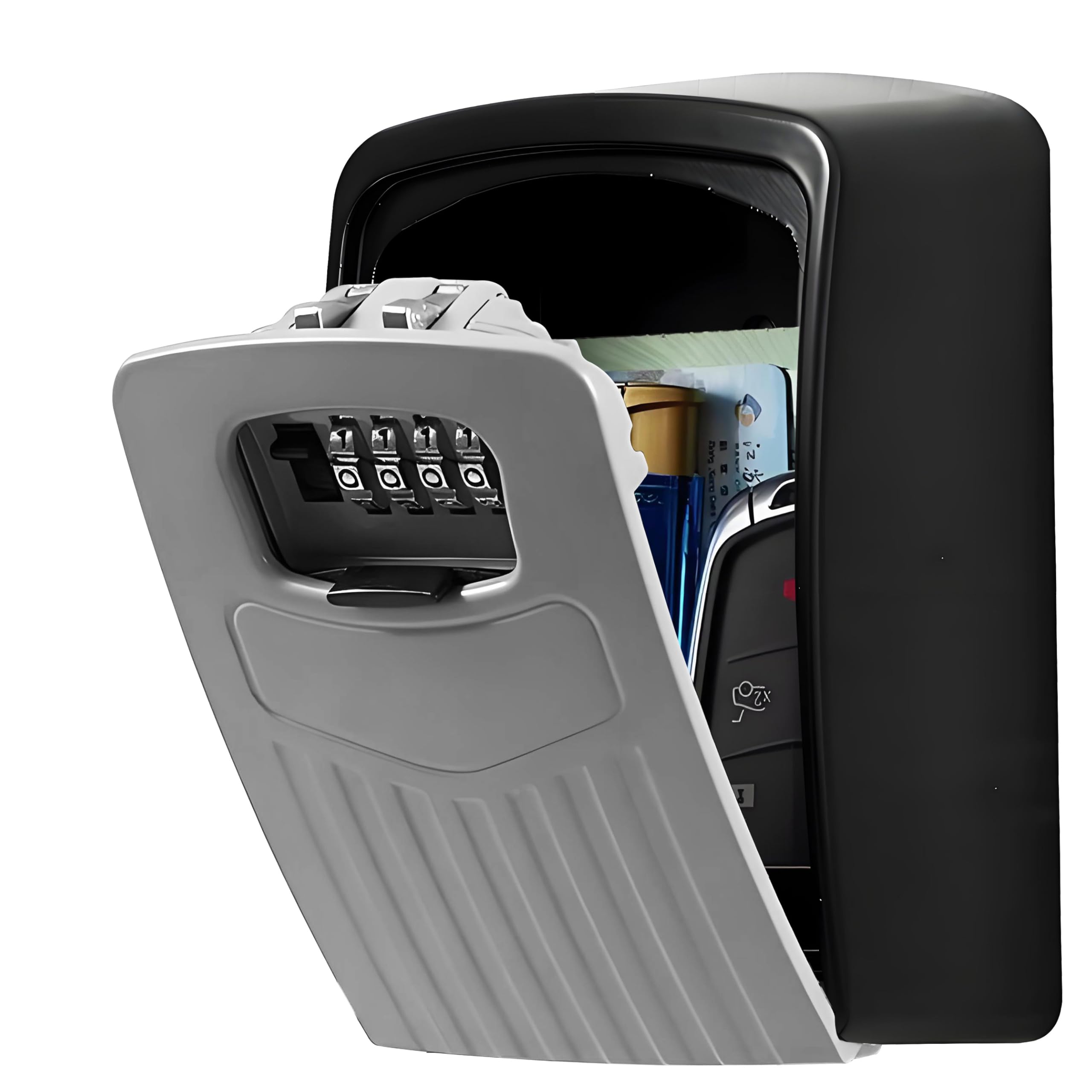 Extra Large Key Storage Security Lock,Sturdy Wall Mounted Outdoor, Re-settable 4 Digit Combination Lock Box, to Share and Secure Keys for Home,Office,Garage etc[Internal size:11.4*8.2*4.8cm] (Grey)
