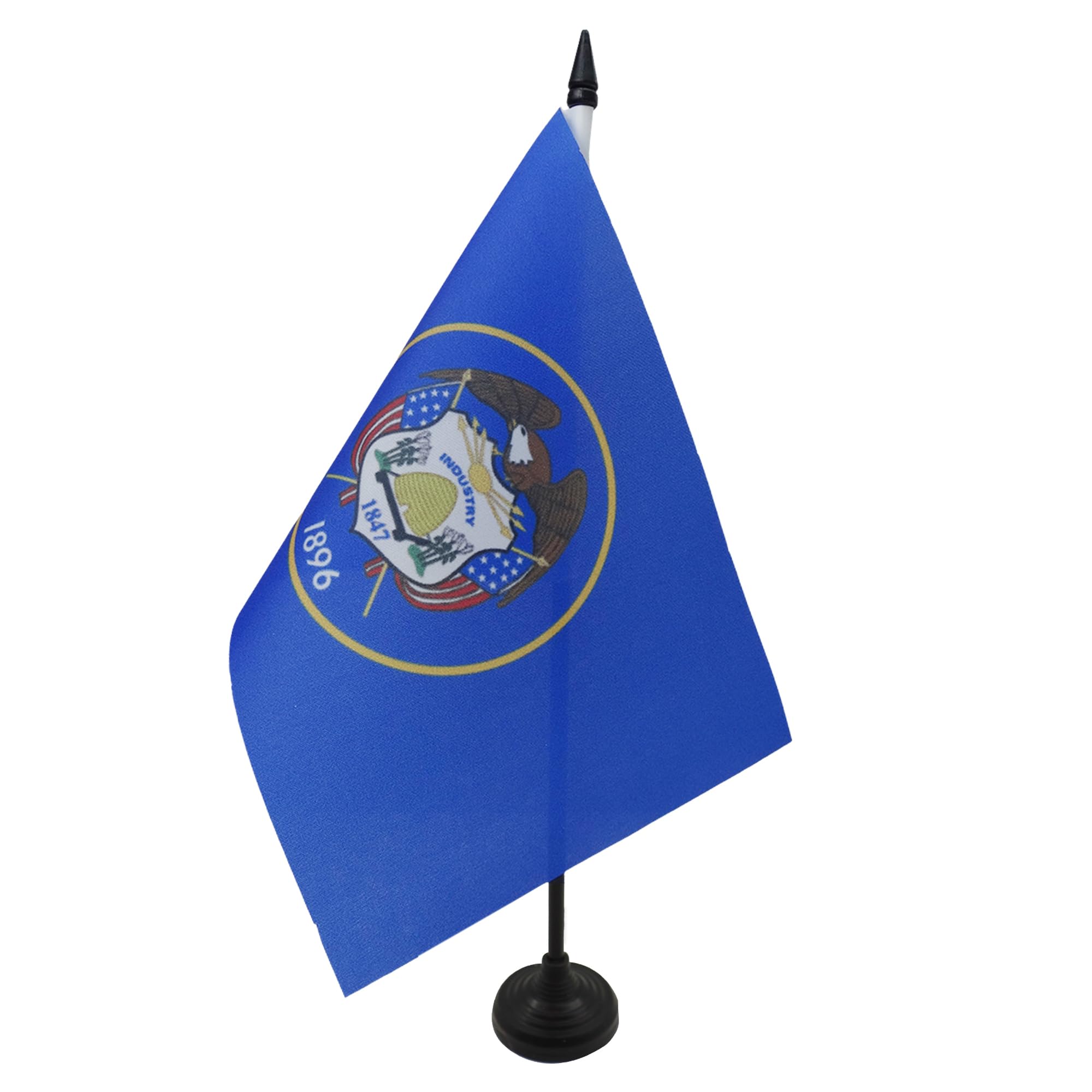 AZ FLAG Utah Table Flag 5'' x 8'' - US state of Utah Office Decoration 100% Polyester 21 x 14 cm - Mini Desk Flag with Pole and Black Plastic Base