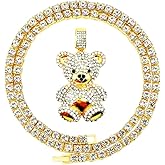 Mens Hip Hop Iced Out Chain Necklaces Silver Gold Monkey | Bear | Lion Pendant Chains Bling Rapper Jewelry (Gold Bear, Cuban Link Chain)