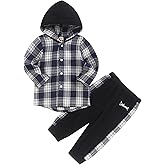 Fuermos Toddler Baby Boys Clothes Flannel Lattice Button Down Hooded Tops +Pants Boys Fall Winter Outfits