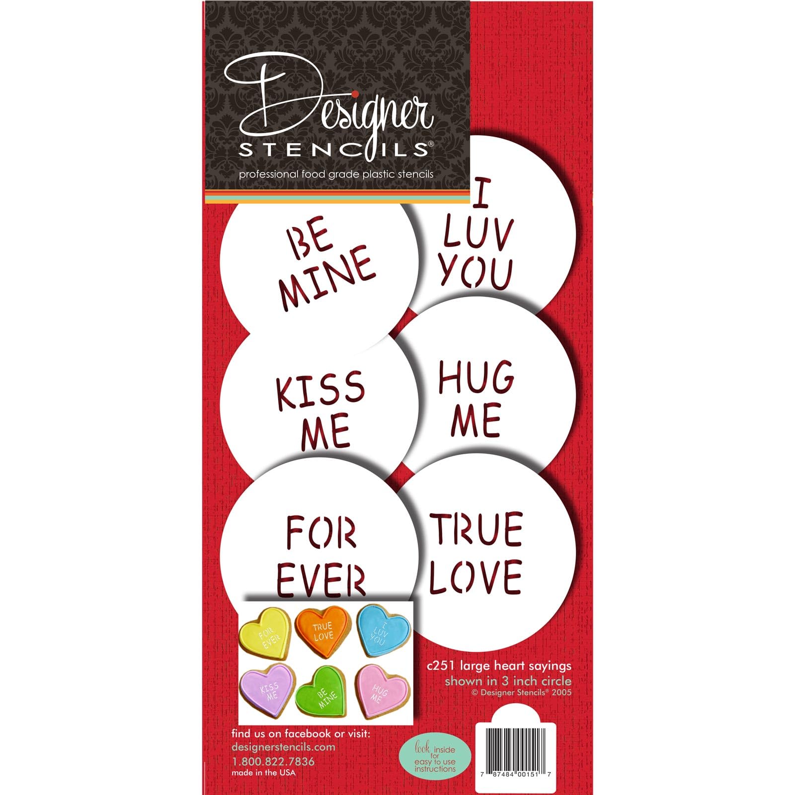 designer stencils C251 Large Candy Heart Sayings Cookie Stencils, Beige/semi-transparent