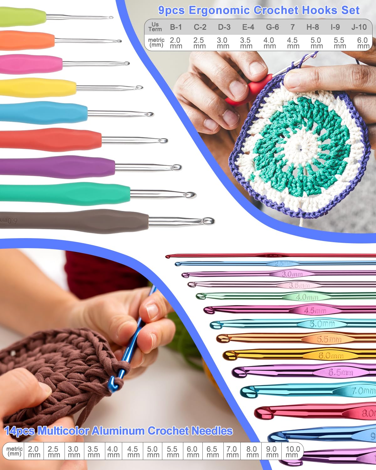 Aeelike Crochet Kit for Beginners Young and Old, First Crochet Kit for Adults Include 23pcs Crochet Hooks, 655 Yards Yarn Set for Crocheting, Instruction, Bag, Crochet Accessories and Supplies, Navy