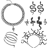 Huquary 8 Pcs Medusa Snake Accessories Set for Women Medusa Headpiece Jewelry Necklace Earrings Armband Rings for Halloween Party Accessory