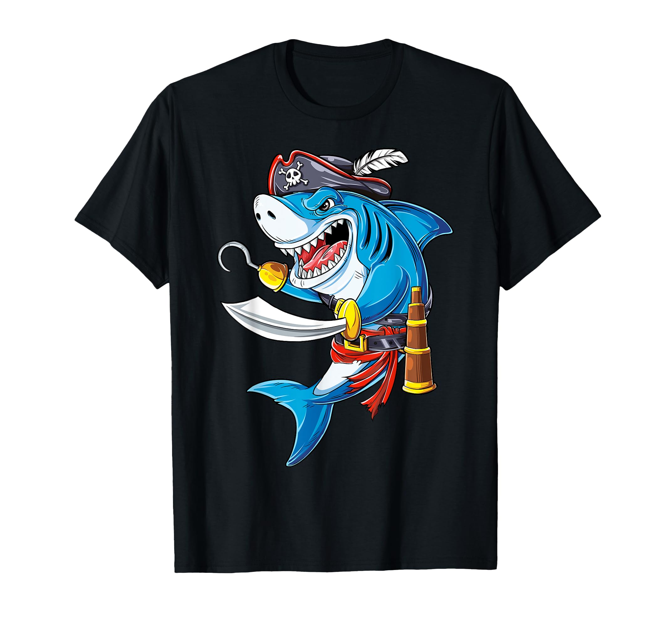 Photo 1 of Shark Pirate Costume Jolly Roger Flag Jawsome Gifts Boys Men T-Shirt