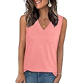 GKBK Tank Tops for Women Summer V Neck T Shirts Sleeveless Casual Basic Tee Loose Fit Cute Trendy Beach Vacation Clothes