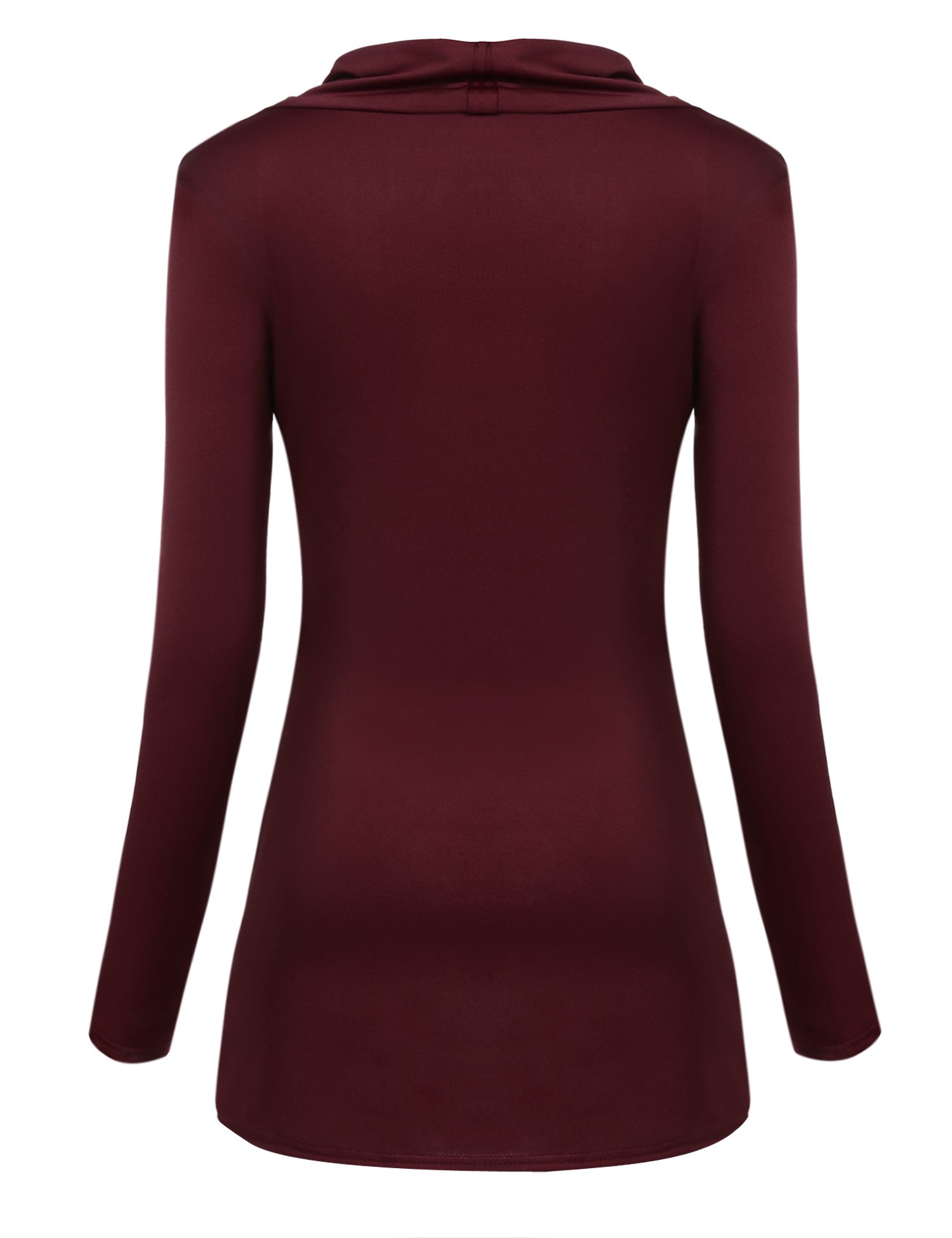 Hotouch Women Long Sleeve Solid Tunic Top Slim Hankerchief Hem Shirt Wine Red S