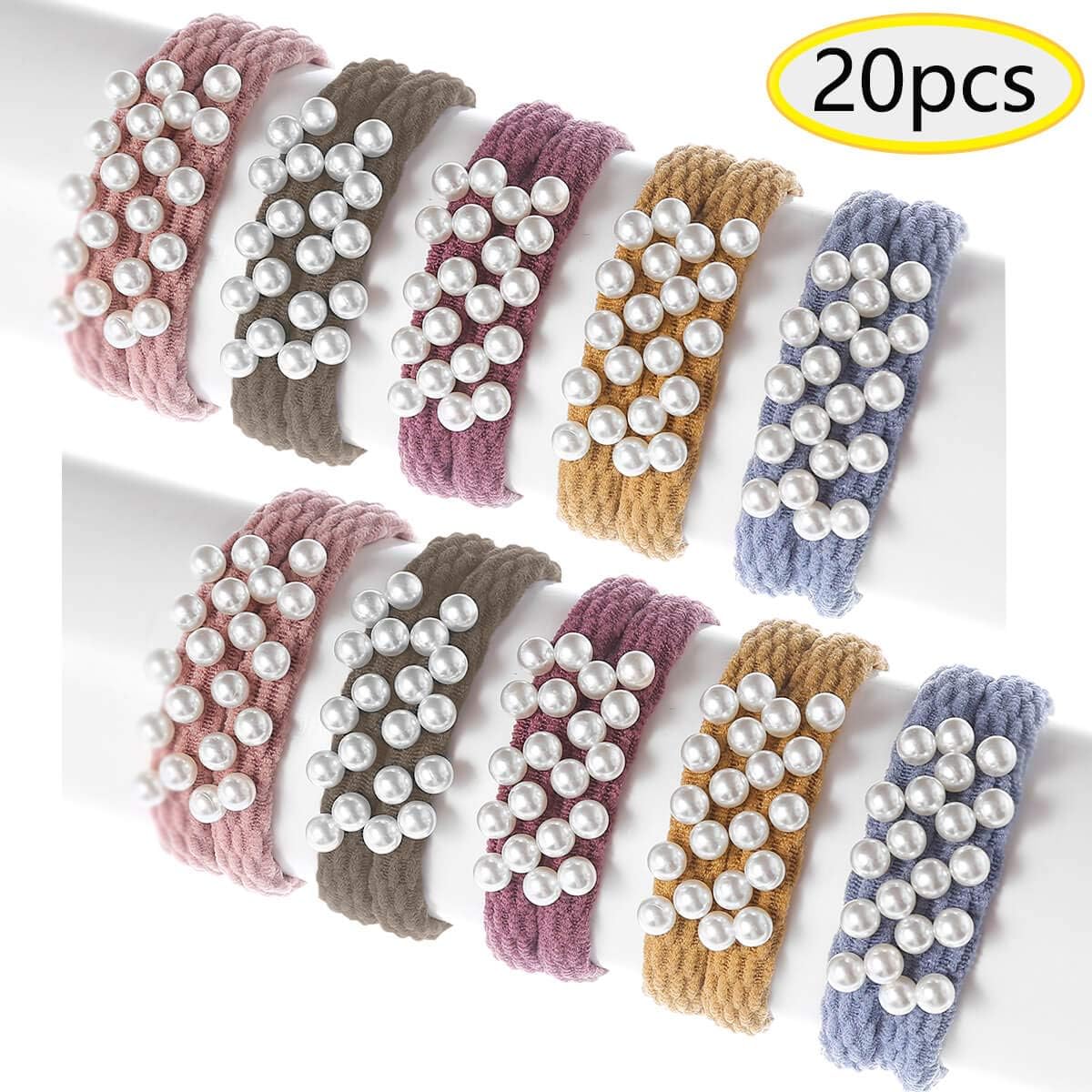 Pearl Hair Ties Elastics for Women & Girls, Colorful Tie Hair for Thick and Thin Hair (20 Pcs/5Color)