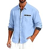 TAFLE Men's Linen Shirts Short Sleeve Casual Shirts Button Down Shirt for Men Beach Summer Wedding Shirt