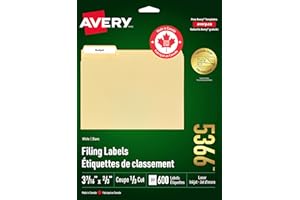 Avery Filing Labels with TrueBlock Technology for Laser and Inkjet Printers, 2/3" x 3-7/16", White, File Tabs Labels, Folder 
