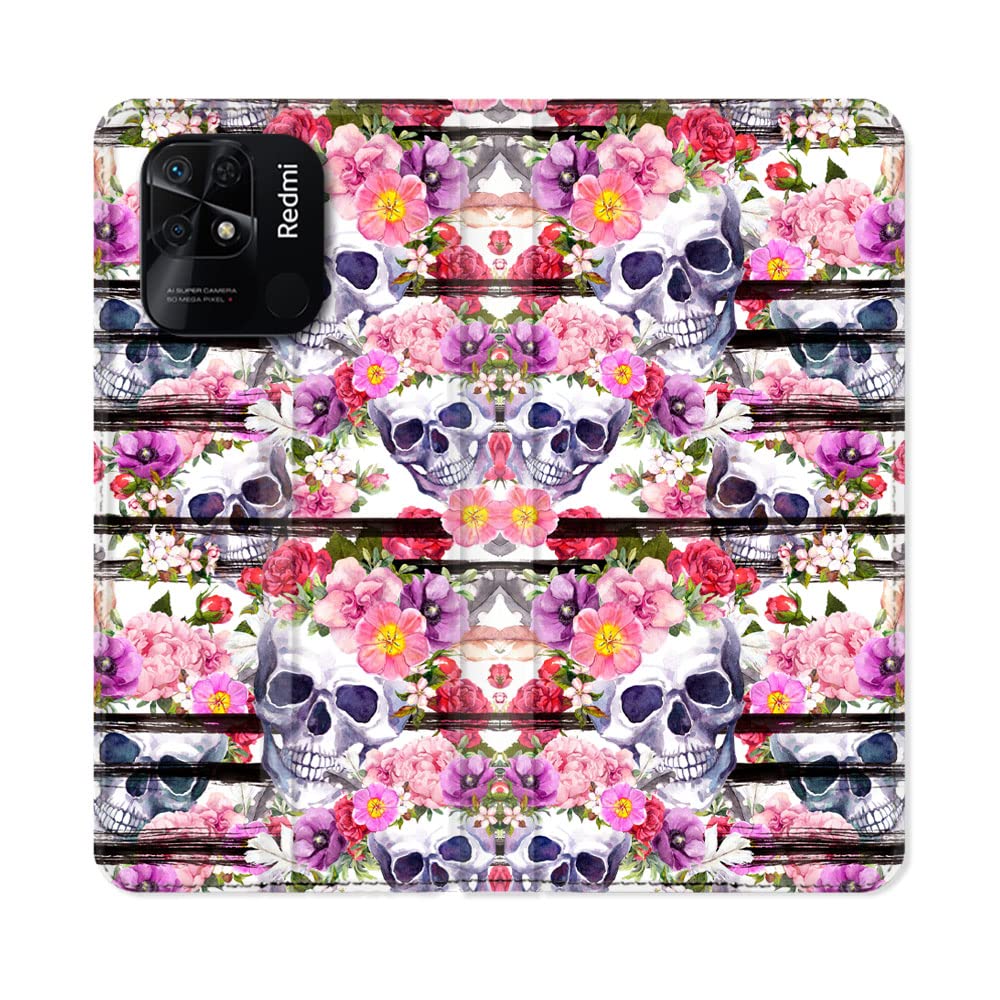 Cokitec Leather Wallet Case for Xiaomi Redmi 10C Skull Design