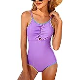 Kids4ever Girls One Piece Swimsuits Contrast Trim Summer Cute Bathing Suits 9-16Y