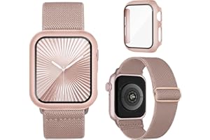 BUTIFACION Stretchy Bands Compatible for Apple Watch Band and Case 40mm 44mm 41mm 45mm 42mm 46mm, Nylon Solo Loop Sport Straps Protective Cover with Screen Protector for iWatch Series 10 9 8 7 SE 6 5 4