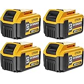 ovevevovel 4Packs 12000mAh Replacement for Dewalt 20V Max Battery, Lithium Ion Battery Compatible with Dewalt DCB200 DCB201 DCB203 DCB204 DCB205 DCB206 DCB207 Series 20V Cordless Tools