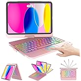 CC Store for iPad (A16) 11th 10th Generation Case with Keyboard - 7 Color Backlit 360° Swivel Multi-Touch Track Pencil Holde for iPad 11-inch A16 2025 10th Gen 10.9 Inch 2022(Rose Gold)