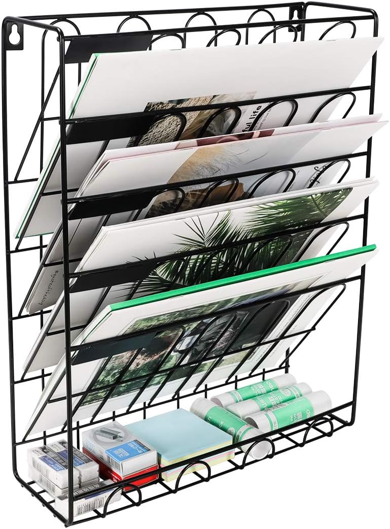New Superbpag Hanging File Organizer, 6 Tier Wall Mount Document Letter Tray File Organizer, Black : Office Products