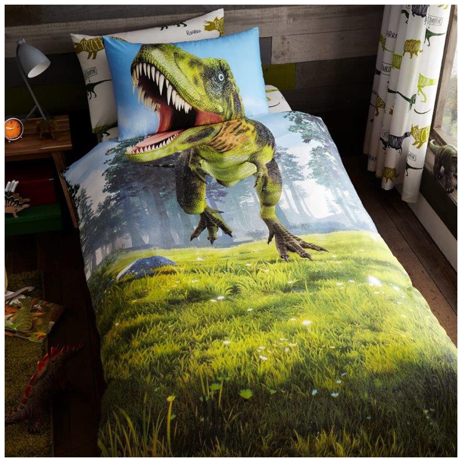Gaveno Cavailia Kids Panel Duvet Set Dino Single Children Character Bedding 2 Piece Printed Reversible Bedlinen Easy Care Bedset 1 Quilt Cover and 1 Matching Pillow Case