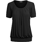 Made By Johnny Women's Scoop Neck Short Sleeve Pleated Front Blouse Tunic Top Plus Size