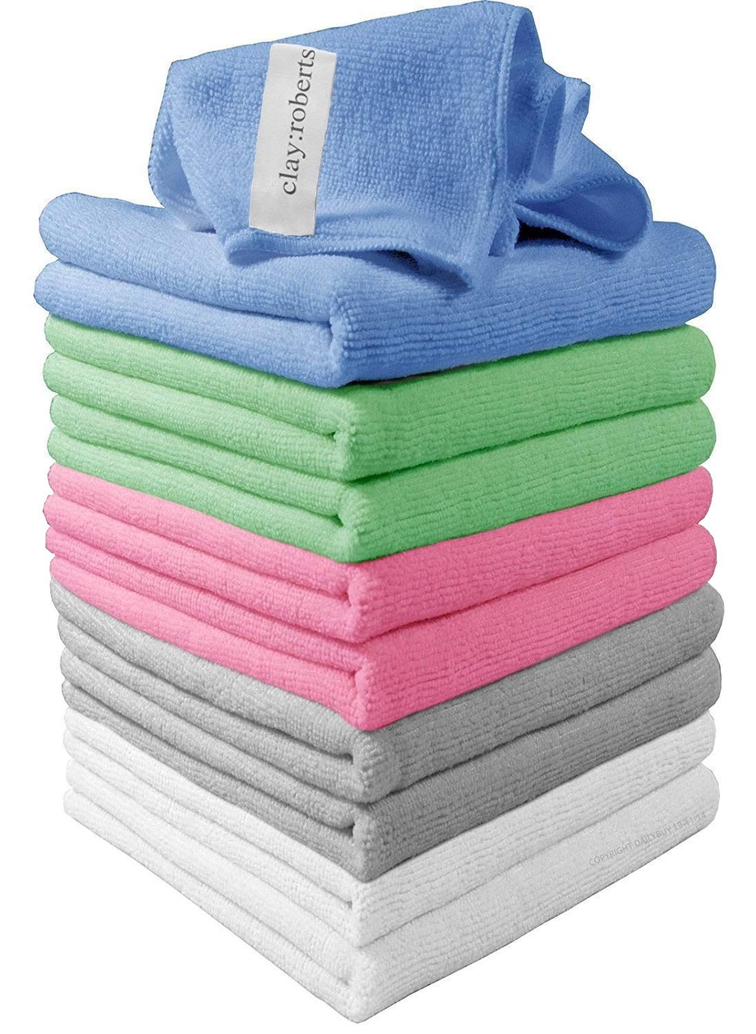 Clay Roberts Microfibre Cleaning Cloths, 40cm x 30cm - Pack of 10, Mixed Colours, Machine Washable, Polishing, Waxing & Dusting Cloth, Lint-Free, Kitchen Towel, Car Cleaning, Microfiber