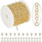 KYUNHOO 16.4 Feet Gold Plated Stainless Steel Jewelry Making Chains 4mm Circle Link Chain Bulk for Women Bracelet Necklace DIY Crafts Jewelry Supplies with Jump Rings and Lobster Clasps