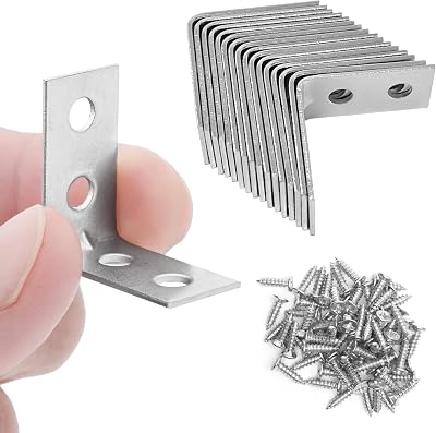 WINSOME Galvanised L Brackets for Wood 25mm x 25mm 16 Pcs Furniture Shelving