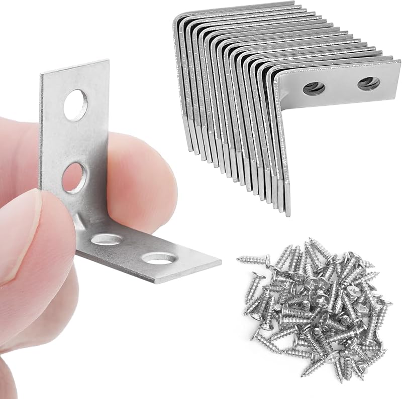 WINSOME Galvanised L Brackets for Wood 25mm x 25mm 16 Pcs Furniture Shelving