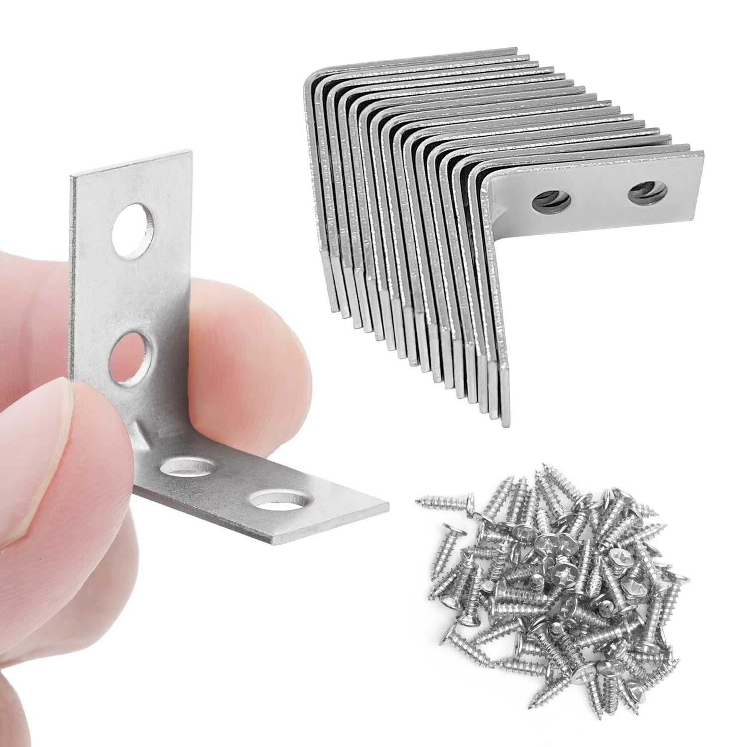 32 Pcs Corner Brackets for Wood with Screws - Galvanised L Shaped Brackets for Fixing and Repairing Small Shelves, Windows, and Cabinets | 25mm x 25mm