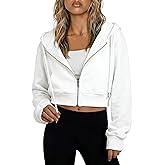 Hooever Womens Cute Workout Cropped Zip Up Drawstring Hoodie Sweatshirt Jacket