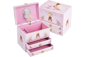 TAOPU Girl's Ballerina Musical Jewelry Box with 2 Drawers,Music Box with Spinning Ballerina,Girls Gift for 3-12 Years Old Kids Toys Jewel Storage Box