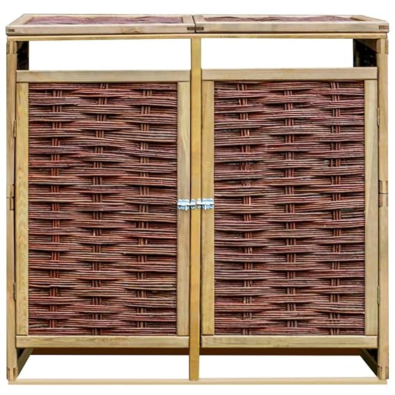 Nishore 2 Vordertüren Mülltonnenbox aus Kiefernholz und Weide