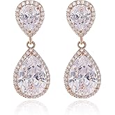 Teardrop Dangle Earrings for Wedding - Sparkly Sterling Silver Cubic Zirconia Crystal Rhinestone Drop Earrings Pierced Austrian Style Hypoallergenic Earrings Womens Bridal Jewelry