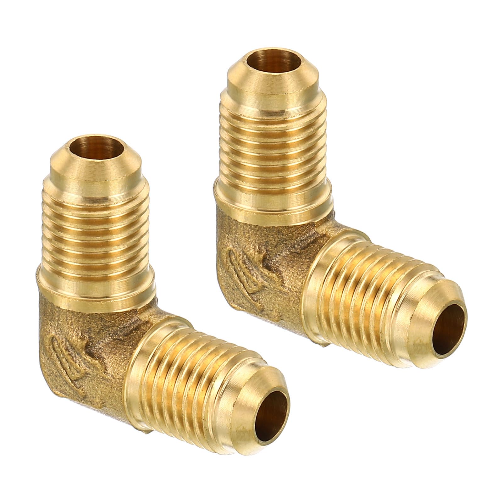 PATIKIL 1/4" x 1/4" Brass Pipe Fitting, 2 Pack Flare 90 Degree Elbow Tube Fitting Pipe Adapter Connector for Air Conditioner Refrigeration Plumbing