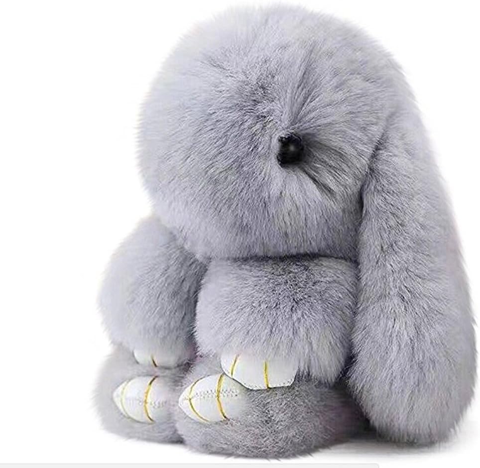 Bestowal Soft Fluffy Faux Fur Rabbit Doll Keychain Pendant (18cm, Light Grey)