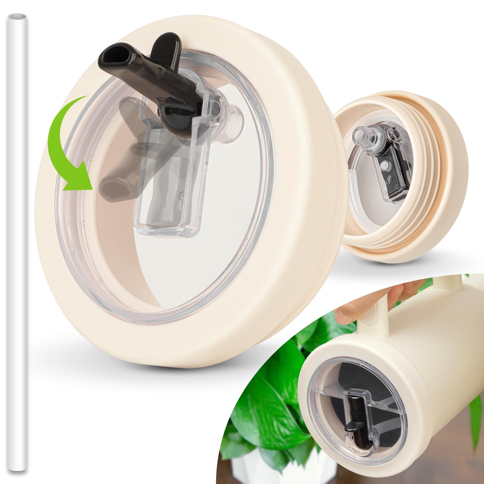 Photo 1 of 40 oz Tumbler Lid Replacement for Stanley Leak Proof lid for Stanley Lid No Spill for Stanley Lids 40 oz Leakproof for Stanley Quencher H2.0 Travel Tumbler for Stanley Accessories Silicone Cream
