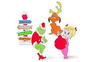 NWOMJTV 4Pcs Grinch Fence Peeker Decoration, Funny Christmas Fence Yard Signs, Grinchmas Decor for Tree with Thief Stole Head Arm Bag and Dog for Holiday Xmas Garden Courtyard Wall Decorations